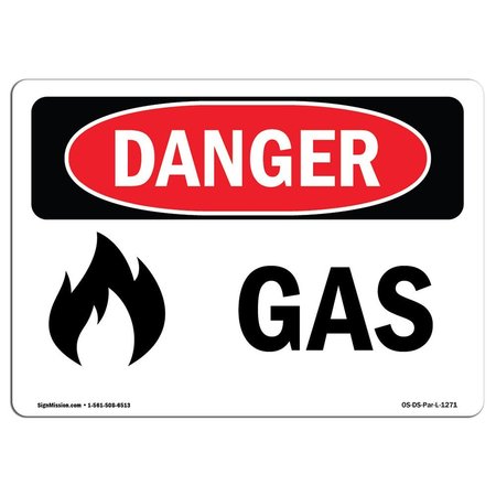 SIGNMISSION Safety Sign, OSHA Danger, 12" Height, 18" Width, Aluminum, Gas, Landscape OS-DS-A-1218-L-1271